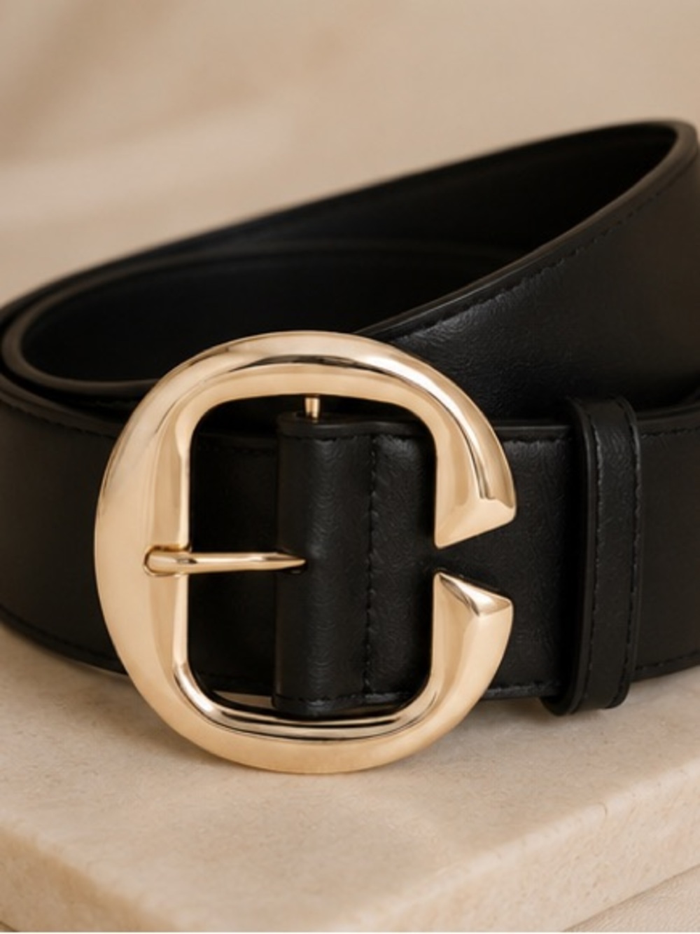 Black Statement Belt Gold Buckle Waist Belt